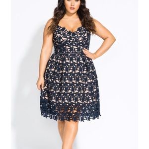 City Chic So Fancy Navy Blue Crochet Fit & Flare